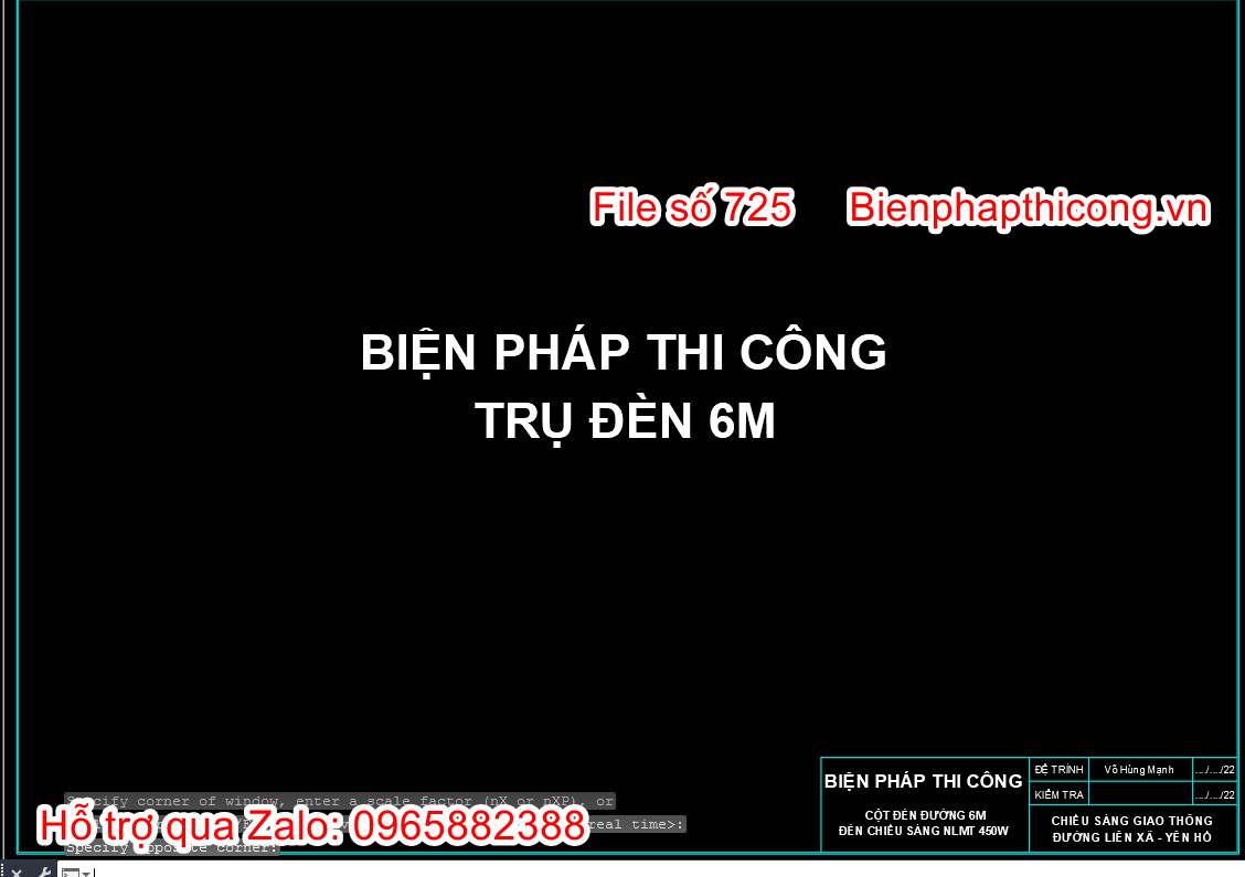 Bản vẽ bptc trụ đèn 6m cad.