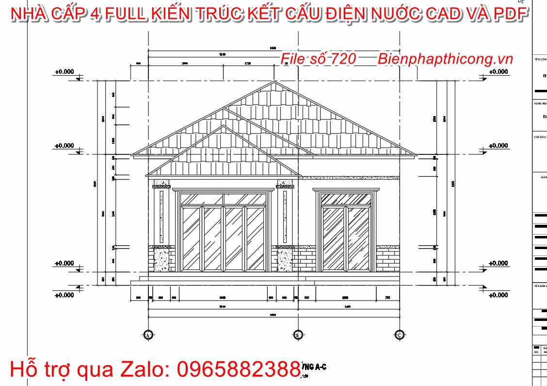Bản vẽ thiết kế mặt đứng nhà mái nhật 8,5m đẹp.