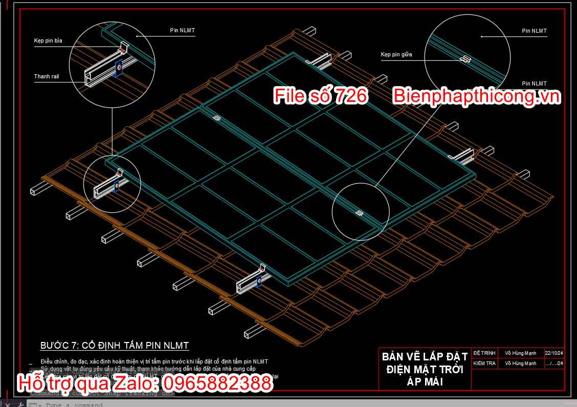 Biện pháp cố định pin năng lượng mặt trời cad.