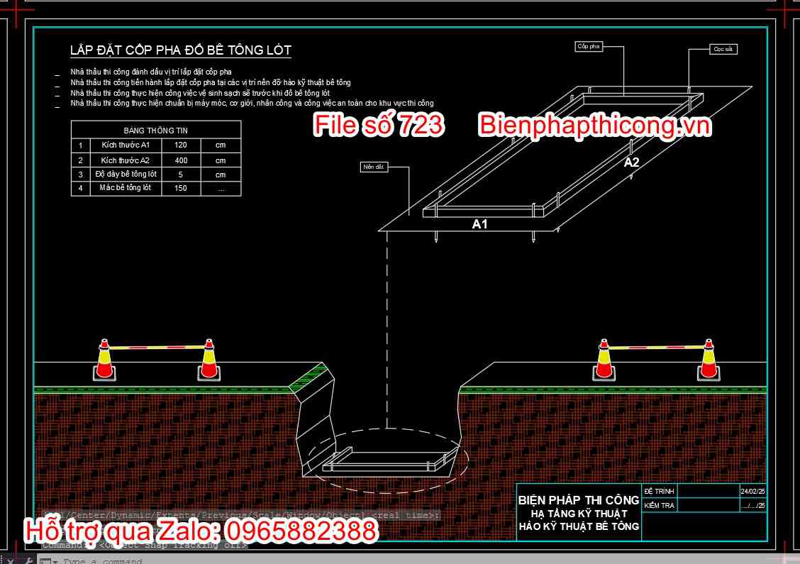 Lắp đặt coppha đổ bê tông lót mương cáp hào kỹ thuật.