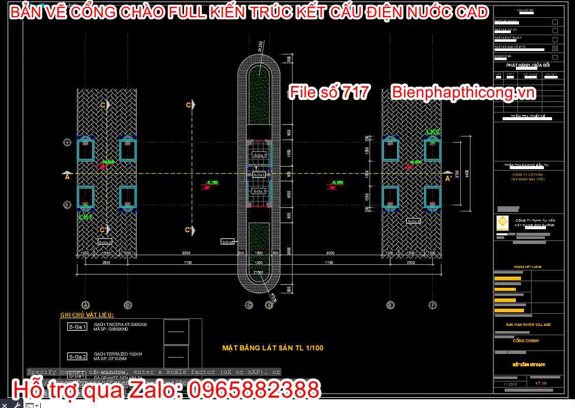 Mặt bằng lát sàn cổng chào cad khu đô thị.