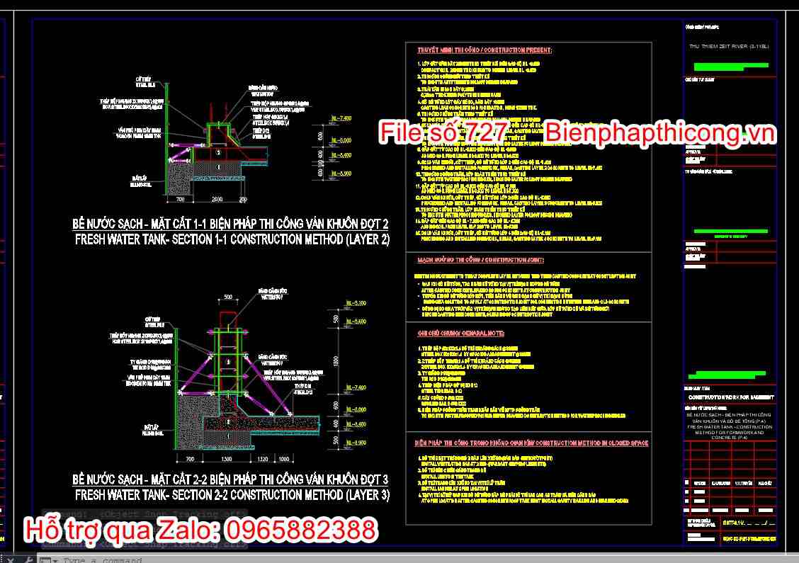 Mặt cắt biện pháp thi công ván khuôn đợt 2.
