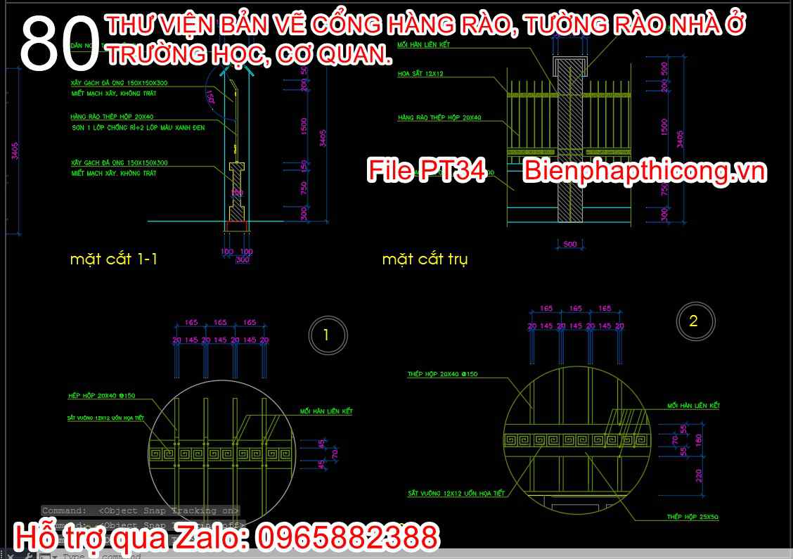 Mẫu bản vẽ thiết kế chi tiết hàng rào sắt.