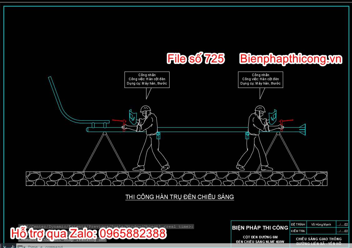 Bản vẽ biện pháp thi công hàn trụ đèn chiếu sáng.