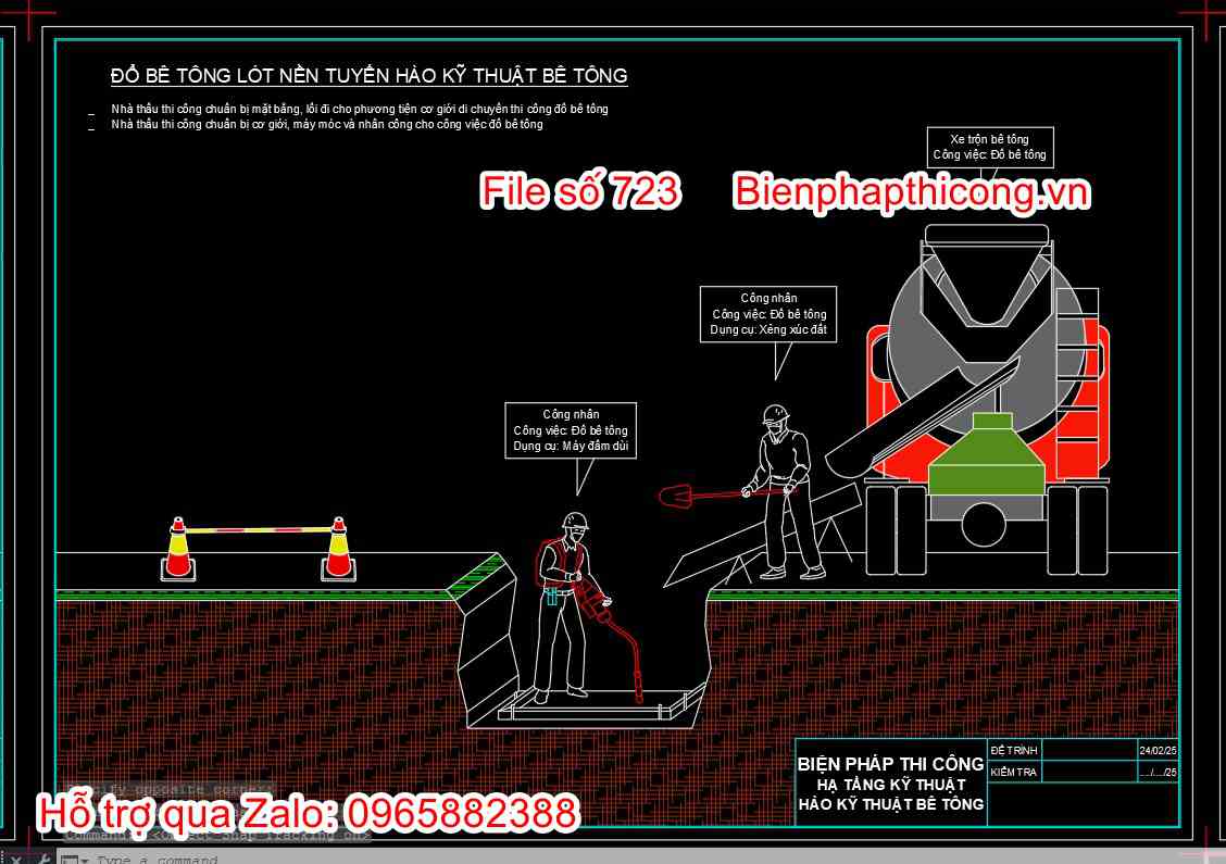 Đổ bê tông lót nền hào kỹ thuật bê tông cad.