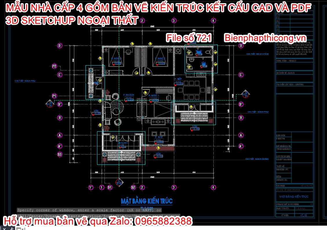 File autocad bản vẽ mặt bằng nhà cấp 4 3 ngủ đẹp.
