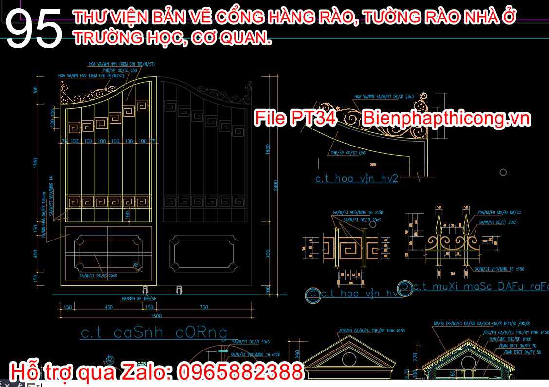 Mẫu bản vẽ thiết kế cổng 2 cánh đẹp.