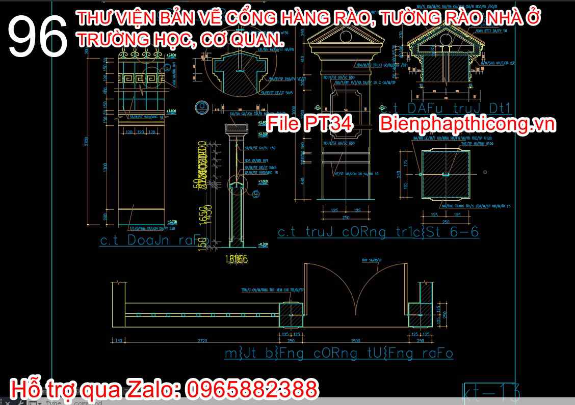 Bản vẽ thiết kế chi tiết trụ cổng.