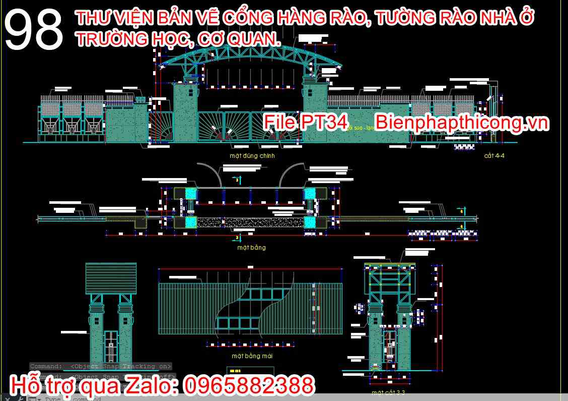 File bản vẽ cad thiết kế thi công cổng hàng rào.