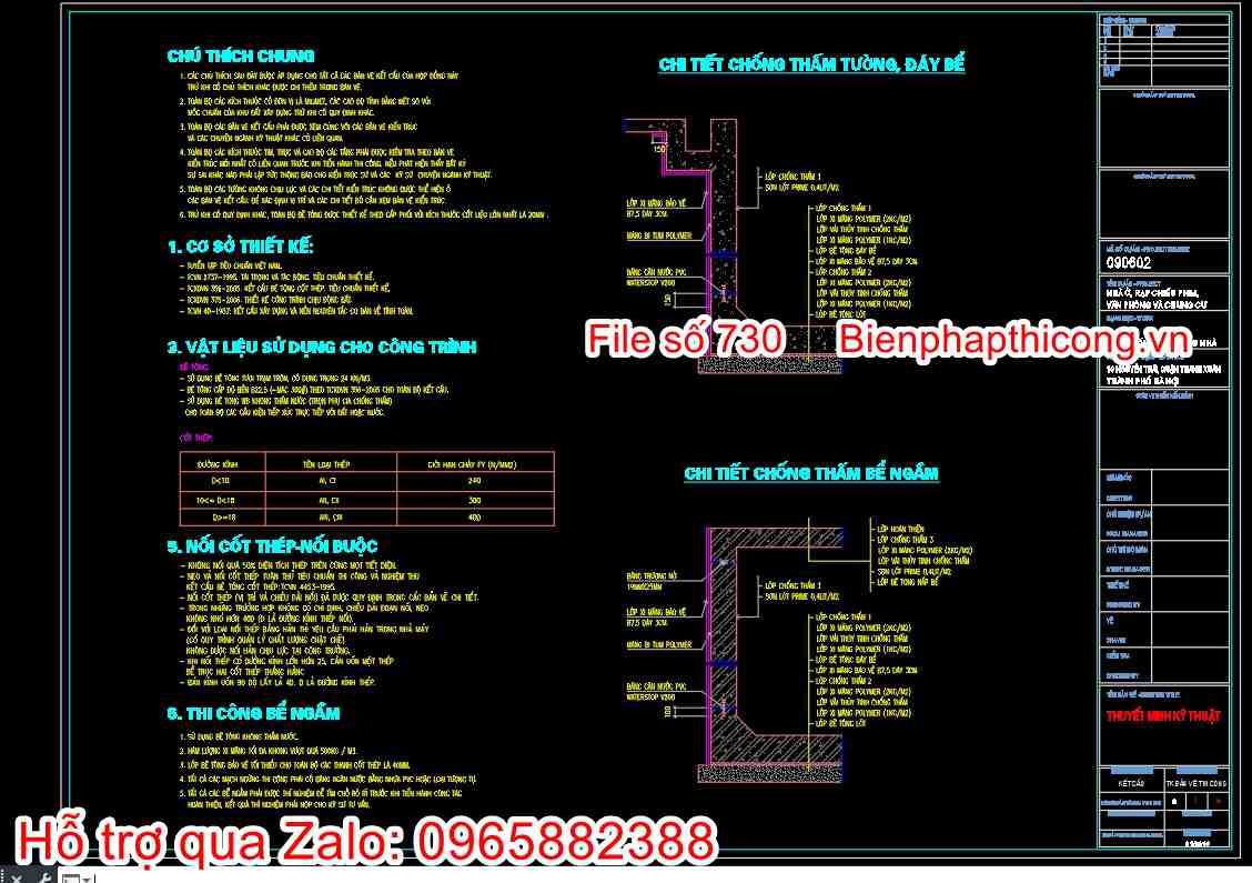 Bản vẽ cad chi tiết chống thấm bể bơi kinh doanh trong nhà.
