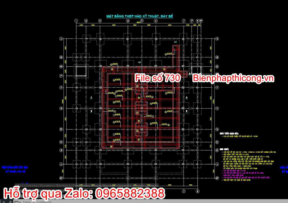 Bản vẽ cad hào kỹ thuật đáy bể.