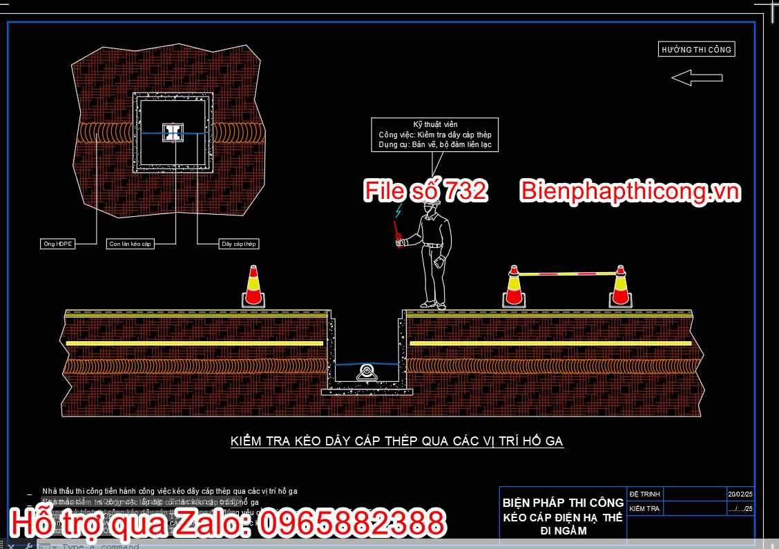 Kiểm tra kéo dây cáp thép qua các vị trí hố ga.