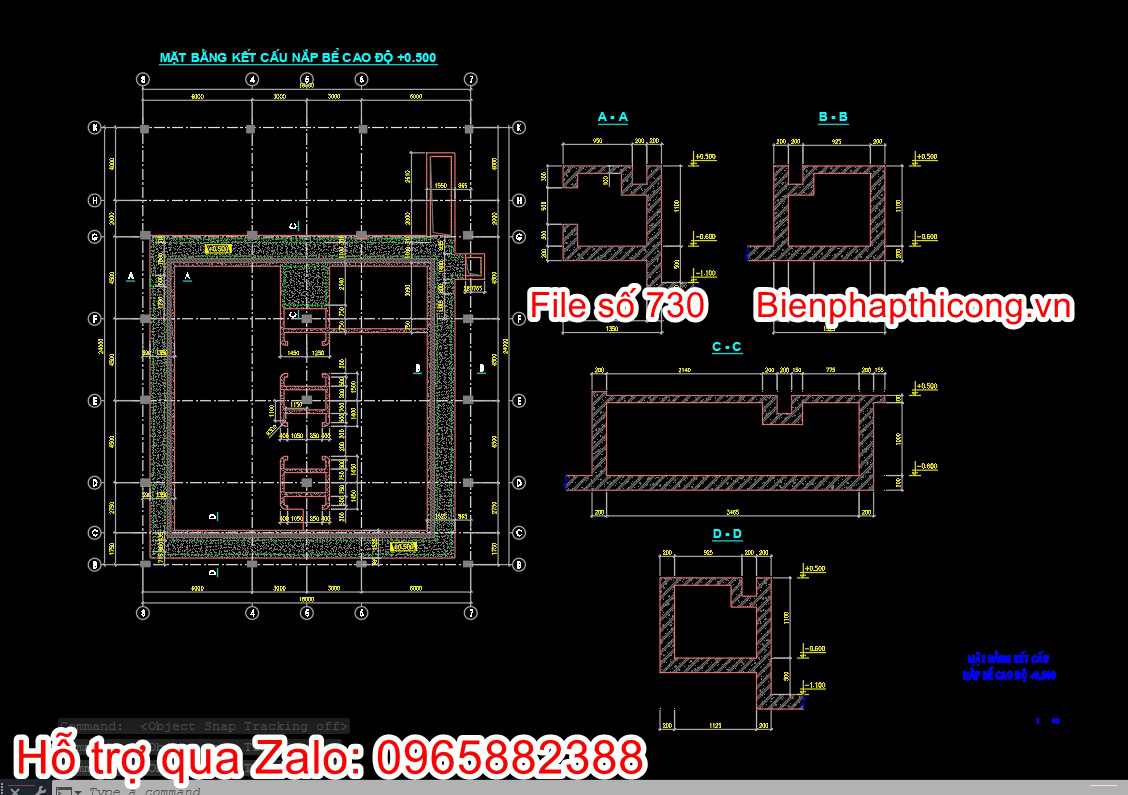 Bản vẽ kết cấu nắp bể cad.