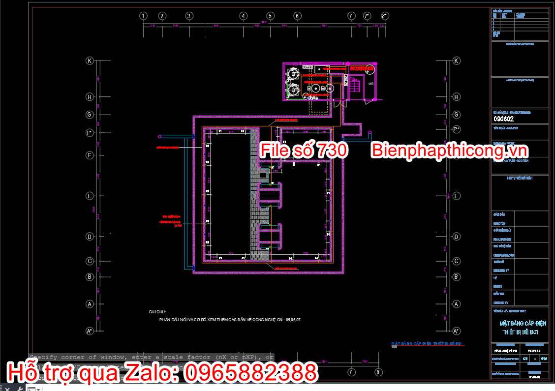 Bản vẽ mặt bằng cấp điện thiết bị bể bơi.