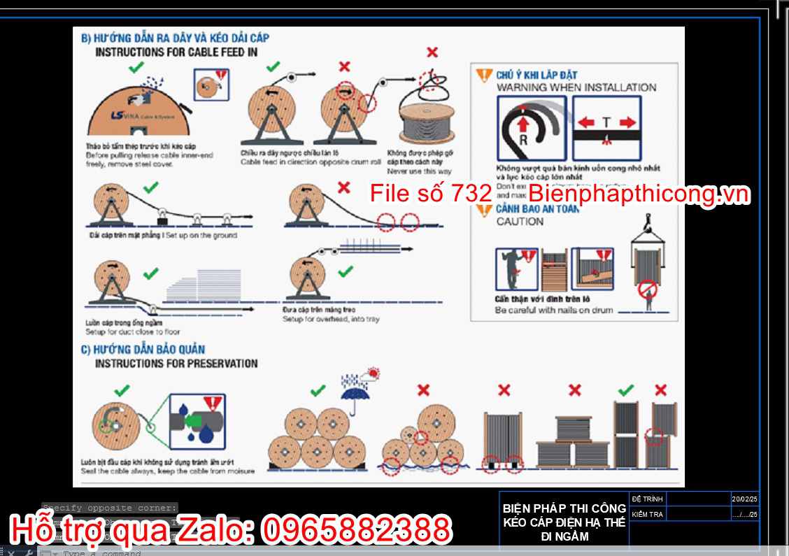 Hướng dẫn ra dây và kéo dải cáp.