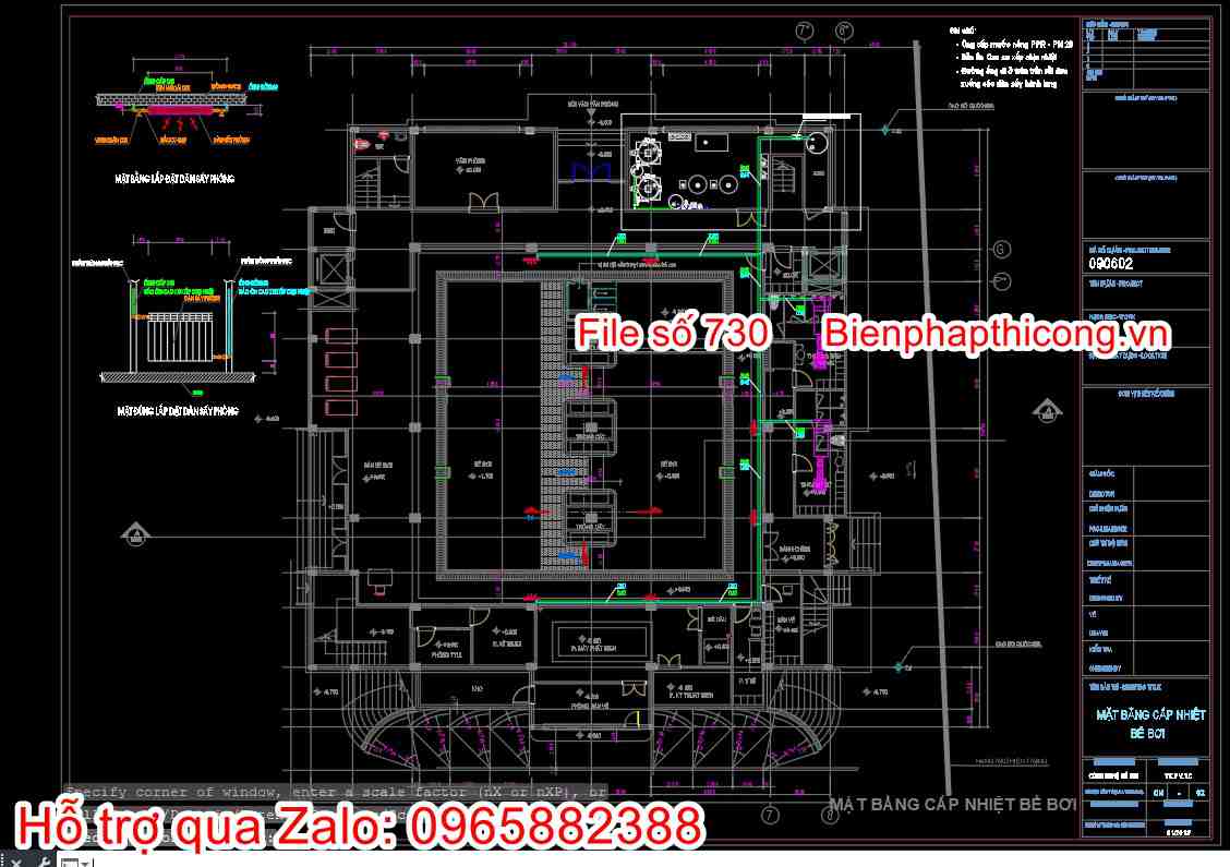 Bản vẽ mặt bằng cấp nhiệt bể bơi 4 mùa trong nhà.