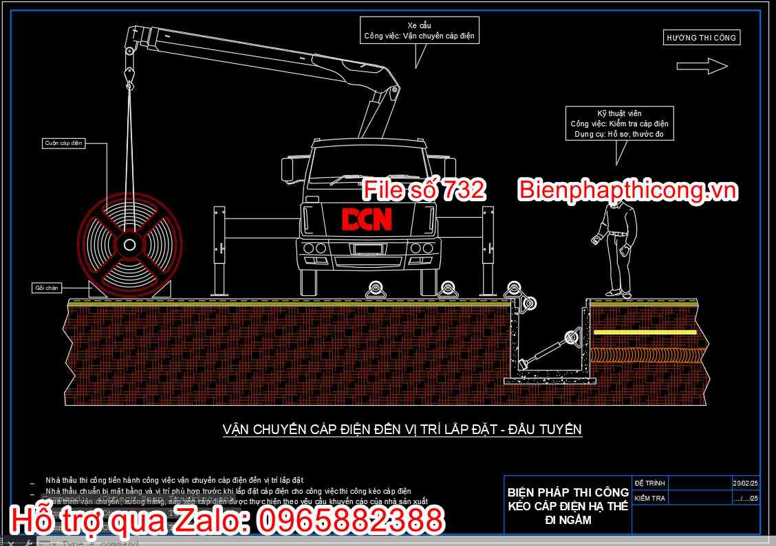 Vận chuyển cáp điện đến vị trí lắp đặt đầu tuyến.