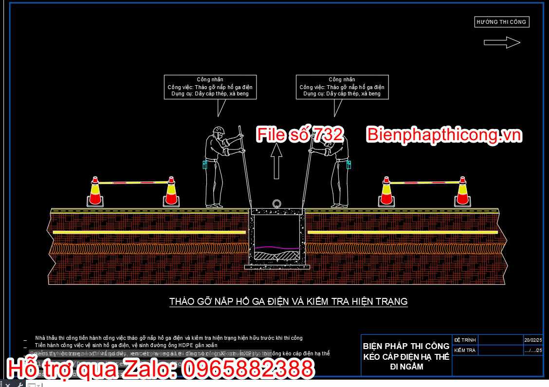 Bản vẽ bptc tháo gỡ nắp hố ga điện và kiểm tra hiện trạng.
