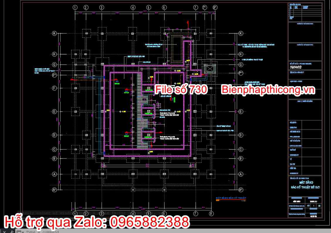 Mặt bằng hào kỹ thuật thiết kế bể bơi.