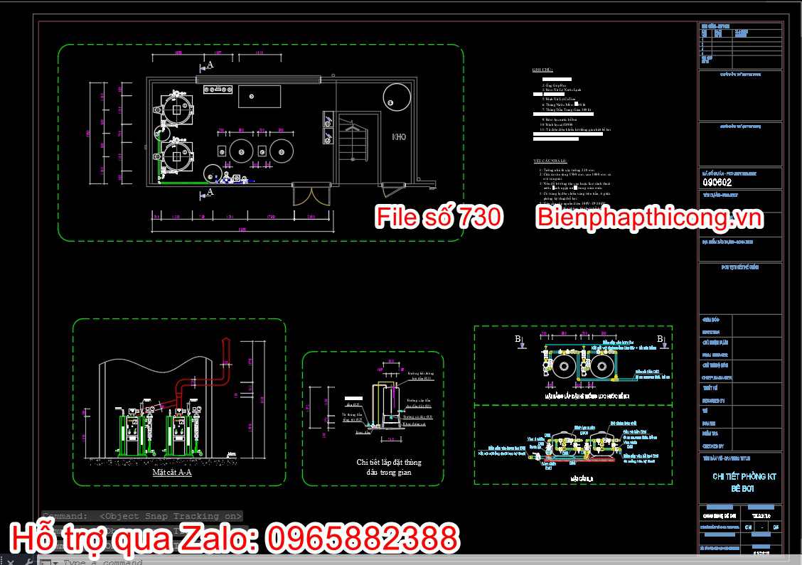 Thiết kế chi tiết phòng kỹ thuật bể bơi.