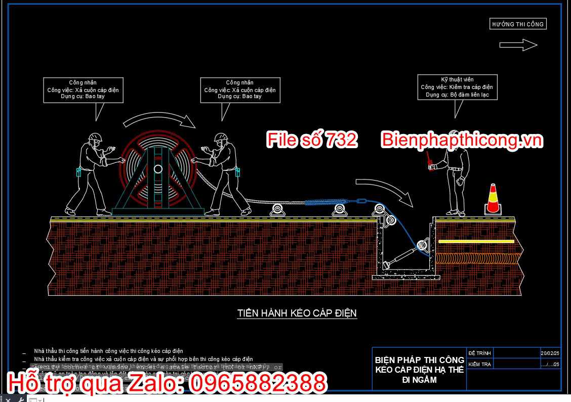 Tiến hành kéo cáp điện.