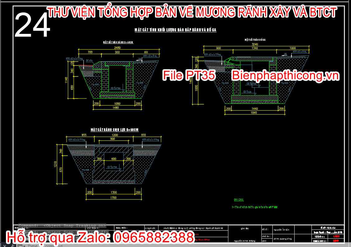 Bản vẽ thiết kế rãnh và hố ga đào đắp cad.