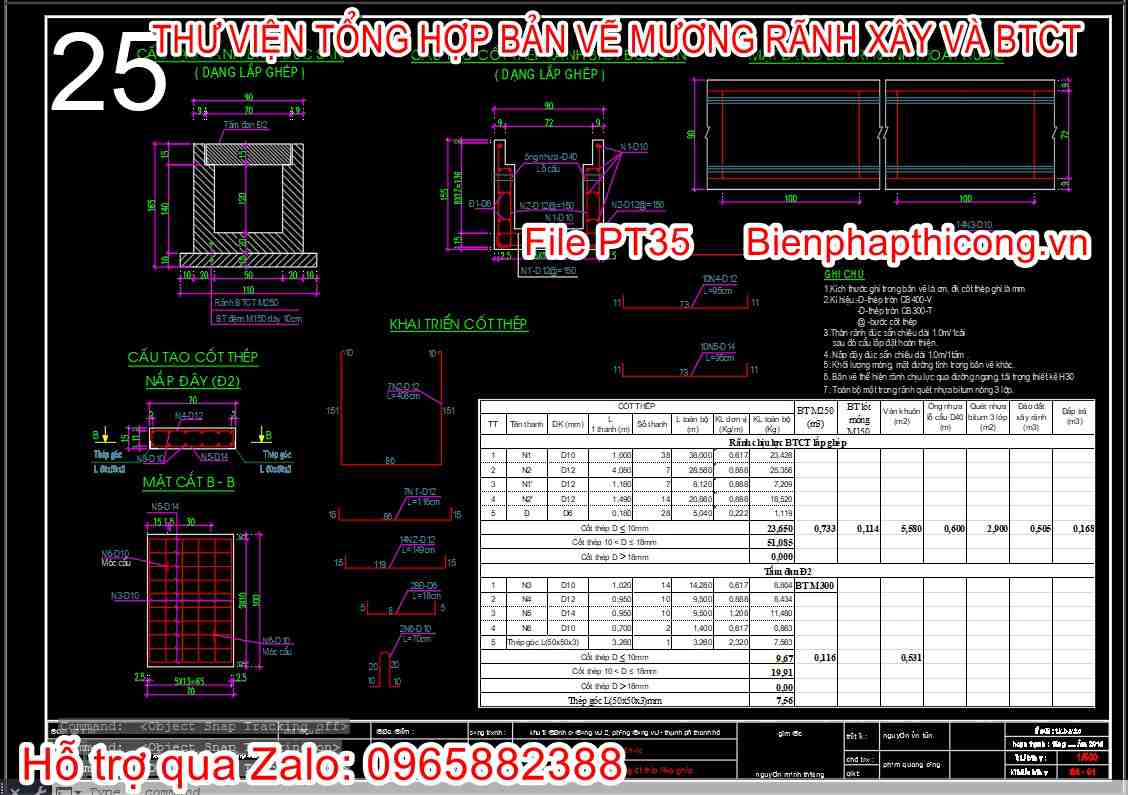 Bản vẽ cấu tạo rãnh btct đúc sẵn đẹp.