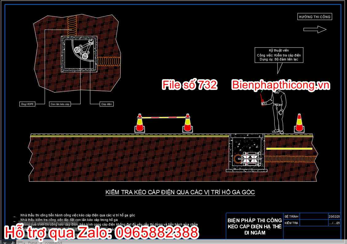 Kiểm tra kéo cáp điện qua các vị trí hố ga.