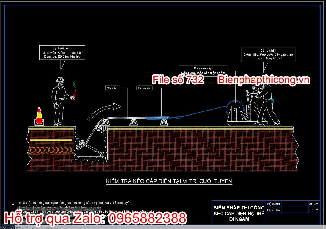 Kiểm tra kéo cáp điện tại vị trí cuối tuyến.