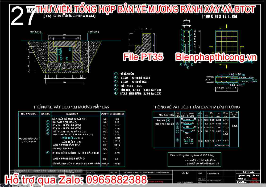 Bản vẽ thiết kế cad mương nắp đan qua đường.