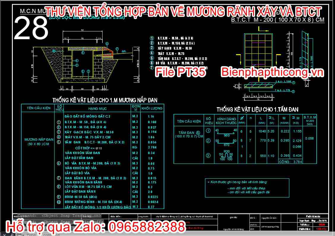 Bản vẽ thiết kế mương nắp đan B=50cm dọc đường.