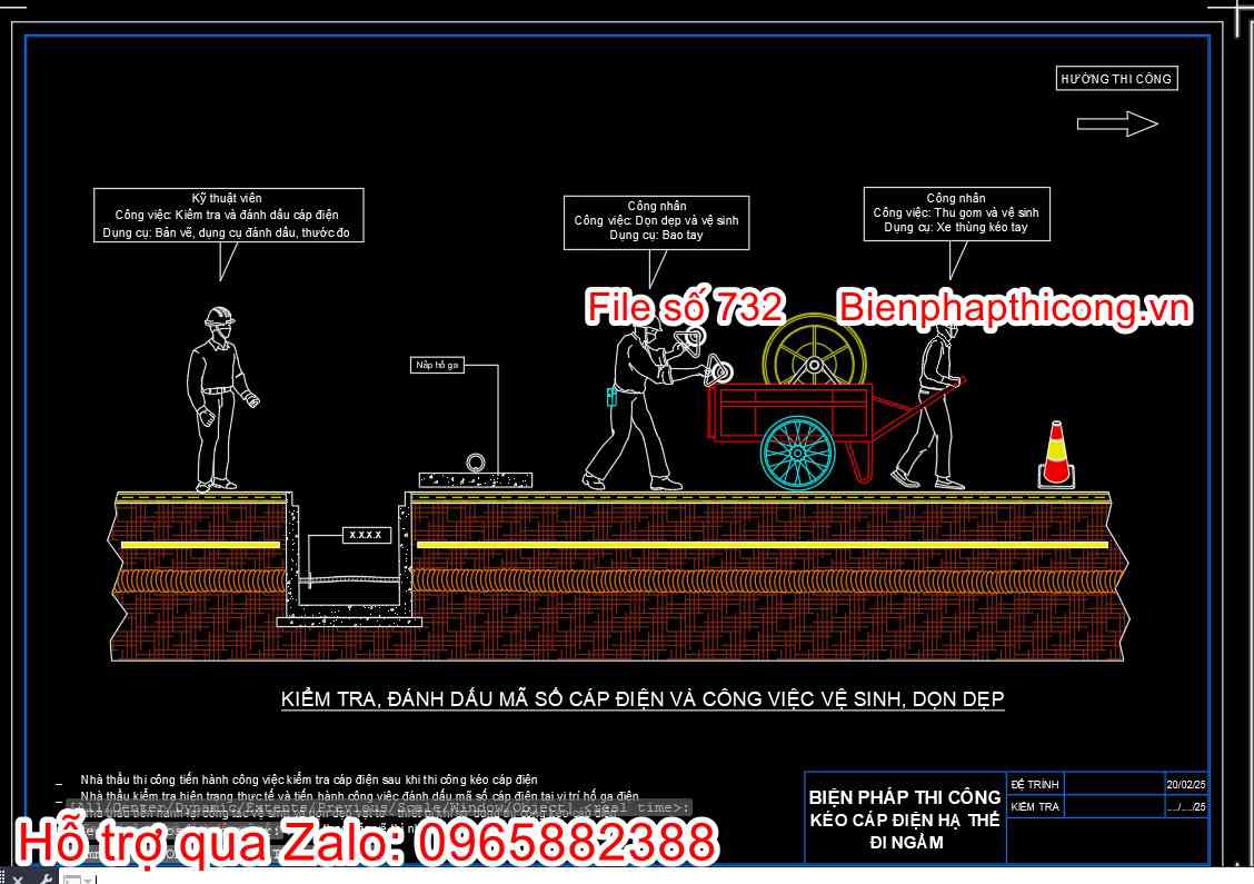 Kiểm tra đánh dấu số mã số cáp điện và công việc vệ sinh dọn dẹp.