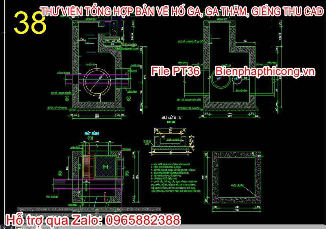 Bản vẽ thiết kế giếng thu bê tông cốt thép cad.