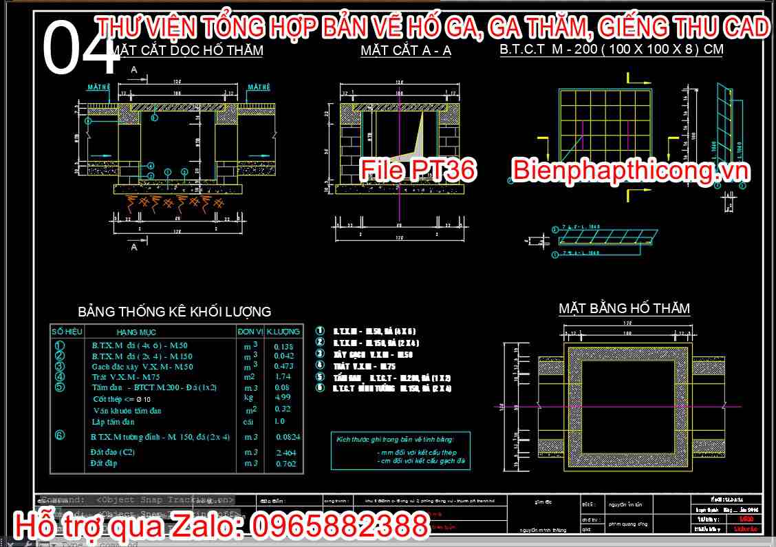 Bản vẽ thiết kế ga thăm thu nước.