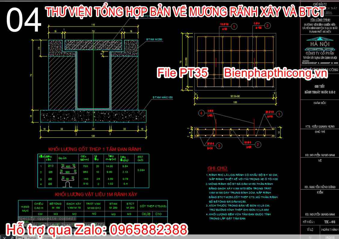 Bản vẽ thiết kế rãnh BxH = 0,4 x 0,7 cad.