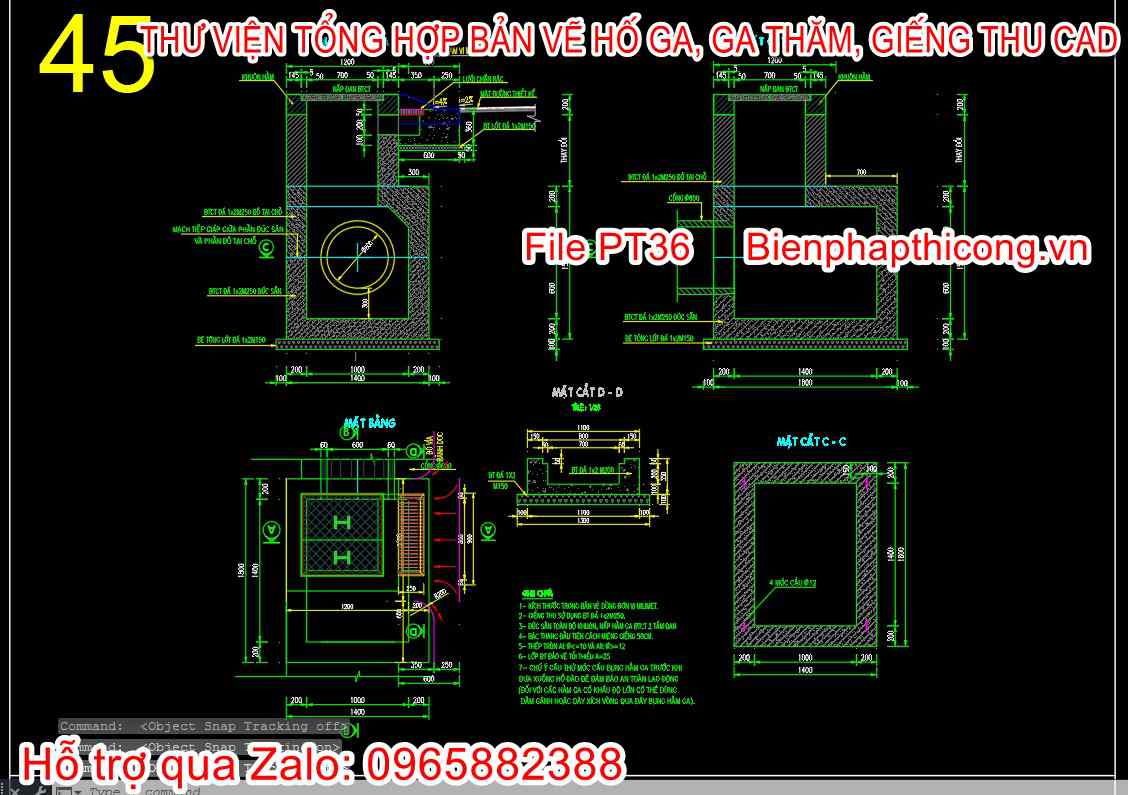 Bản vẽ thiết kế giếng thu nước cad.