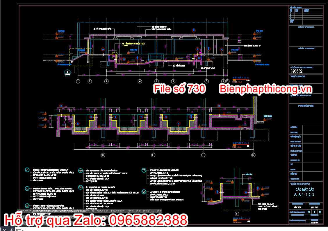 Bản vẽ cad mặt cắt thiết kế bể bơi.