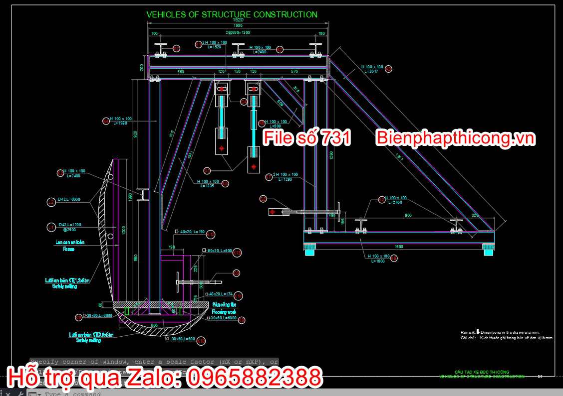 Cấu tạo xe đúc thi công gờ lan can cầu.