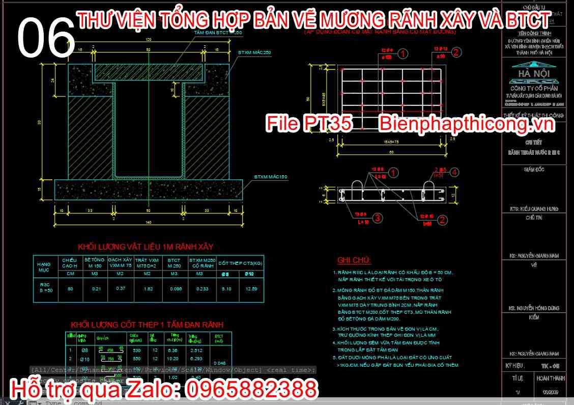 Mẫu thiết kế chi tiết rãnh B x H = 0,5m x 0,8m cad.