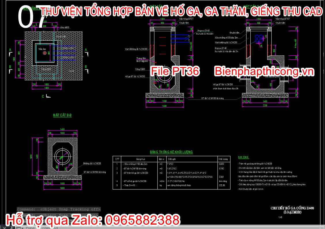 Bản vẽ thiết kế hố ga d600 btct cad.