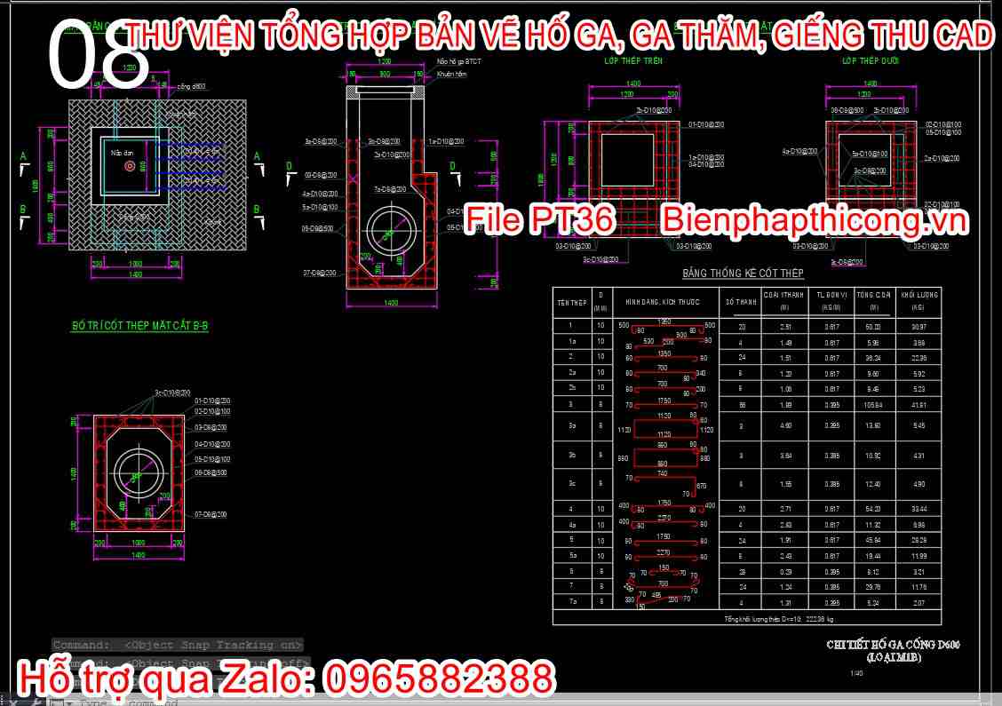 Bản vẽ cad hố ga d600 bê tông cốt thép.