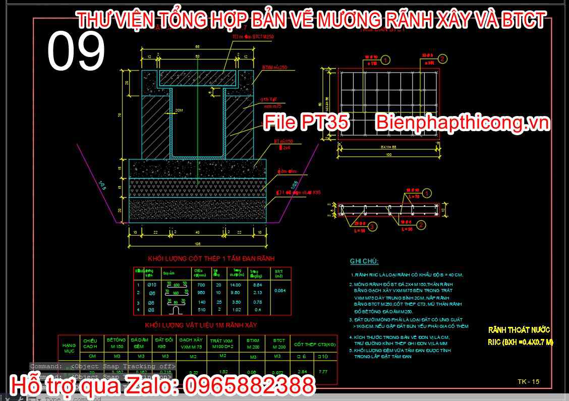 Bản vẽ mặt cắt rãnh bxh = 0,4m x0,7m