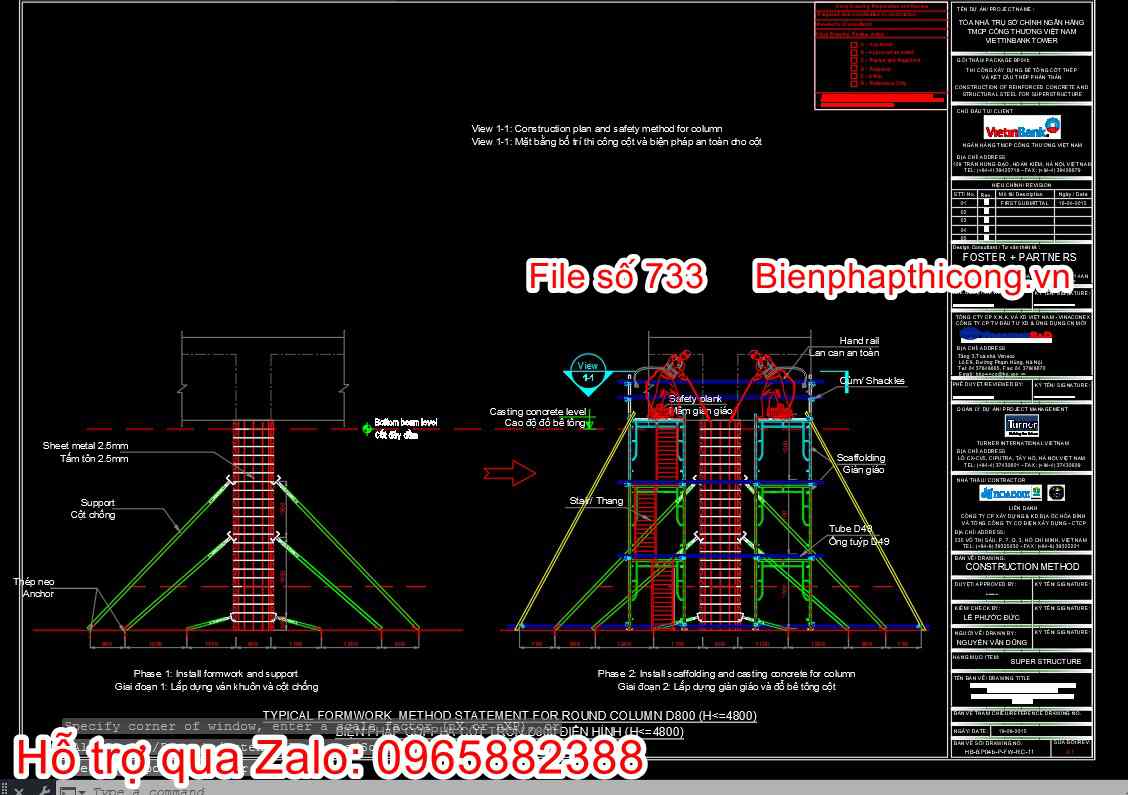 Cad bản vẽ biện pháp thi công cột tròn cad.