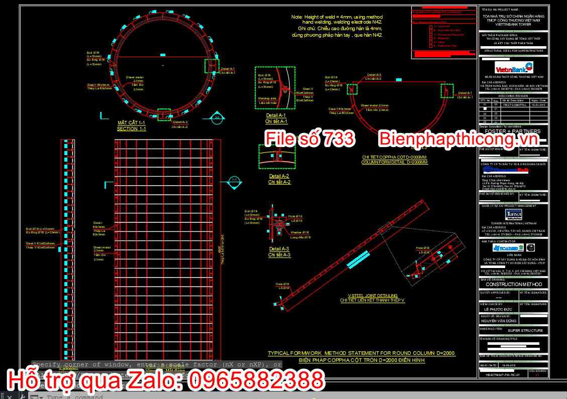 Bản vẽ biện pháp thi công ván khuôn cột tròn D2000.