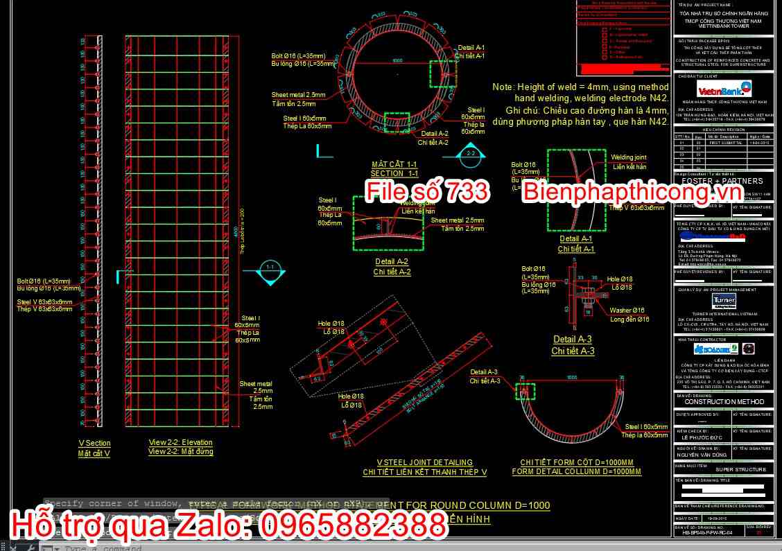 Bản vẽ biện pháp thi công ván khuôn D1000.
