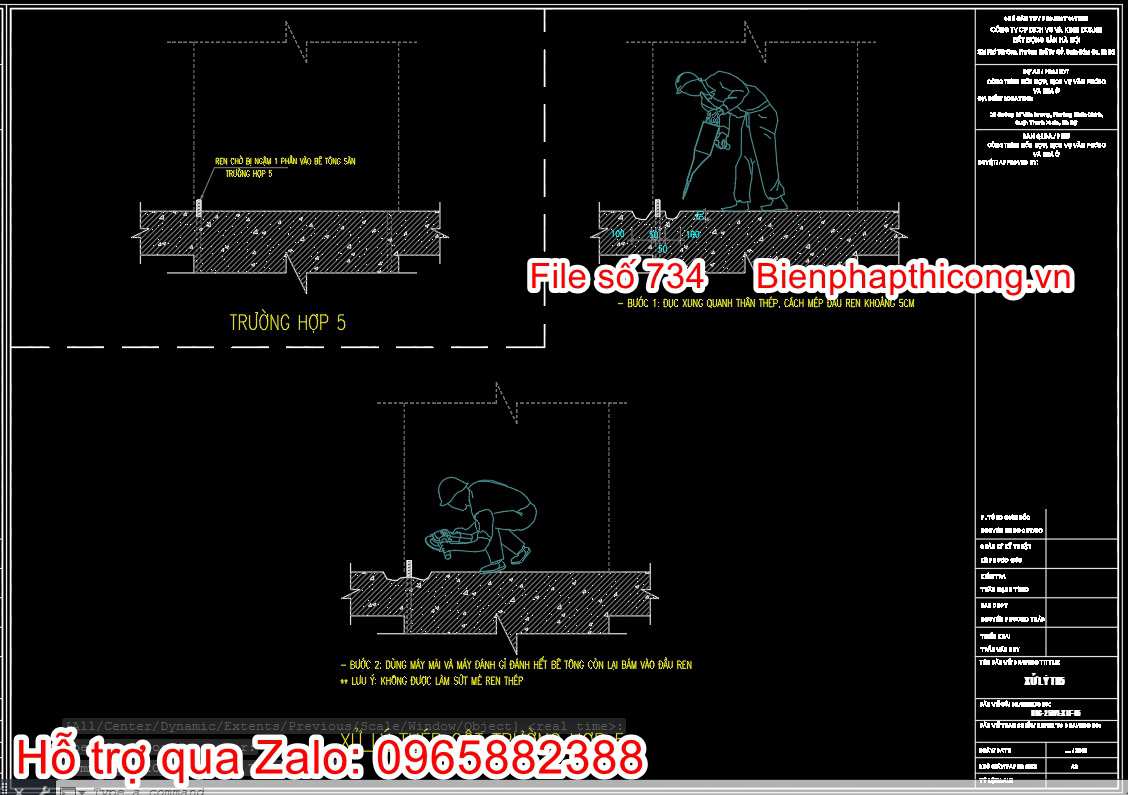 Mẫu bản vẽ biện pháp thi công xử lý thép chờ cột vách.