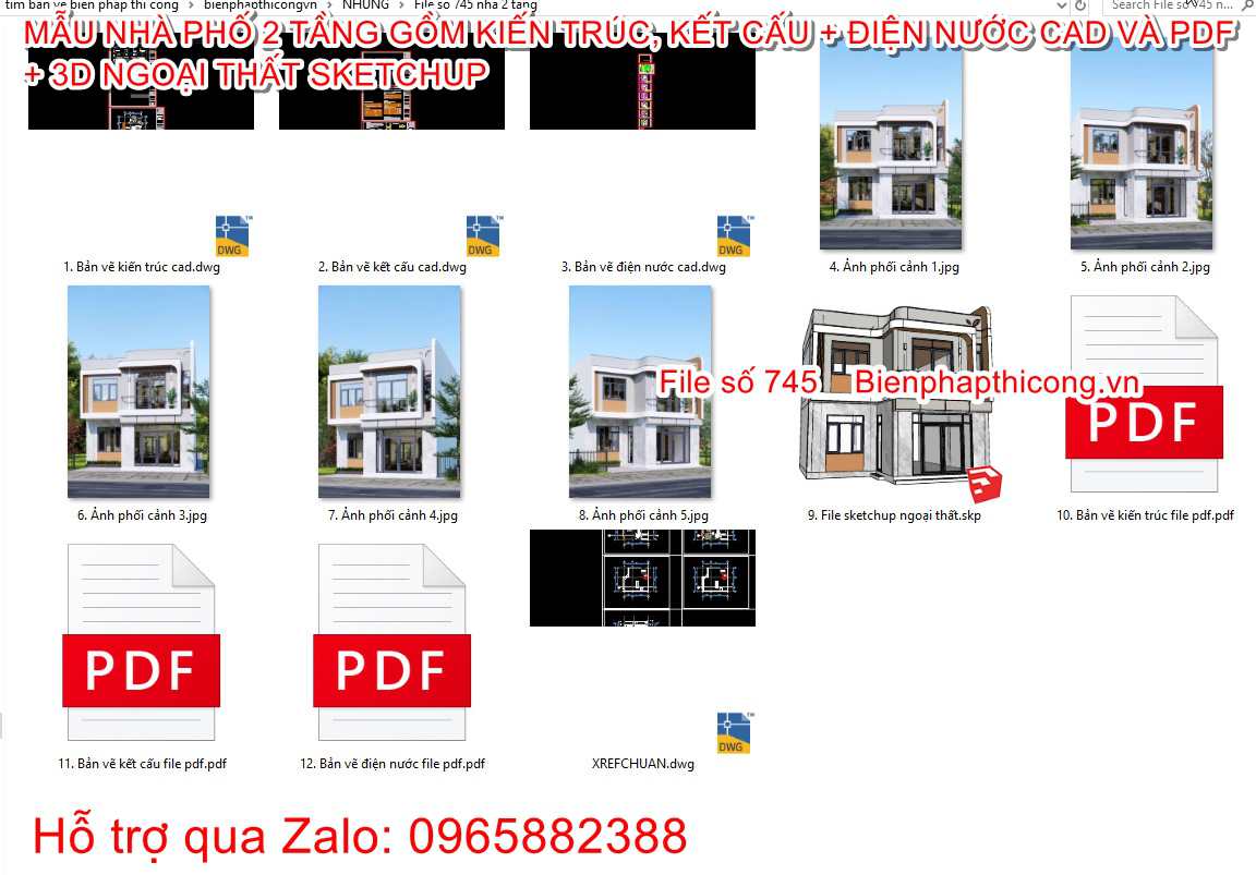 File cad thiết kế nhà ống 2 tầng 8,5m x 9m hiện đại.