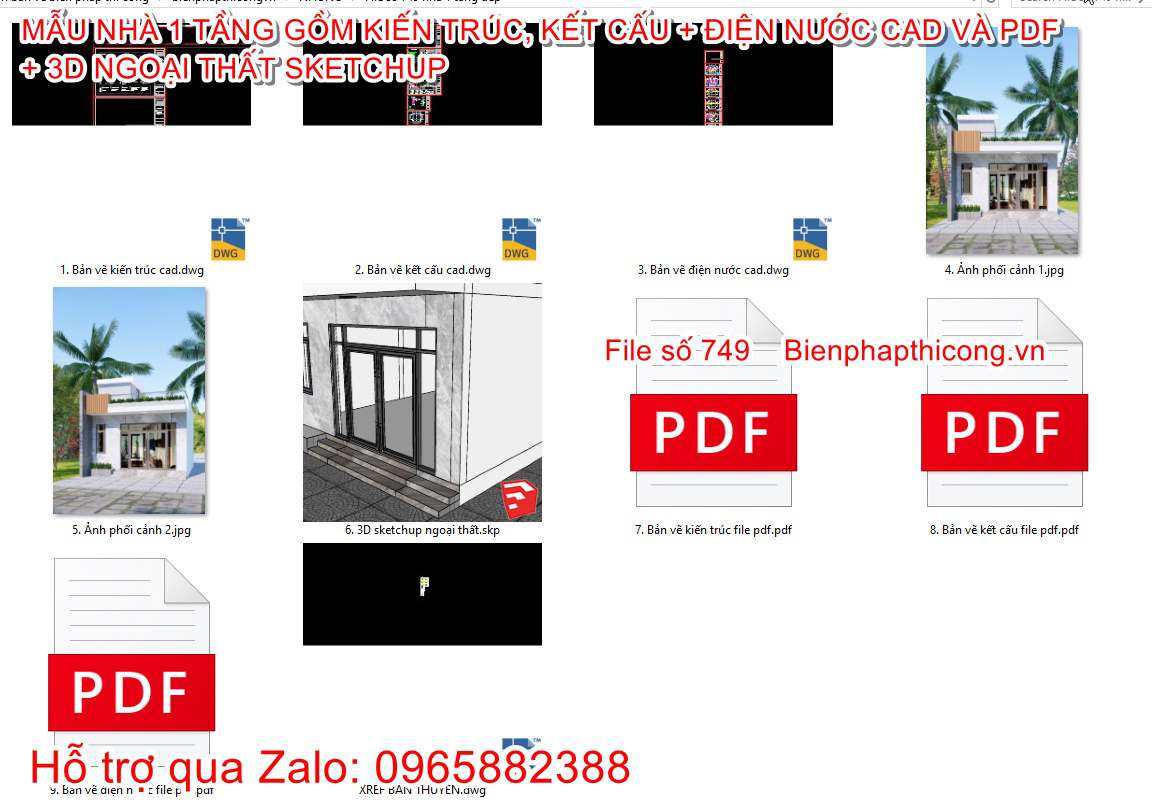 File thiết kế nhà 1 tầng hiện đại 6,5m x 10m 1 ngủ.