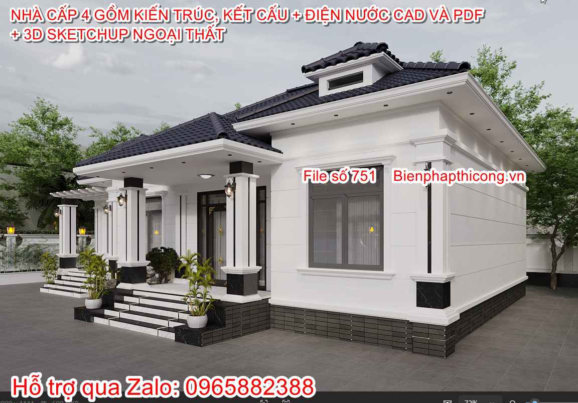 Hstk bản vẽ cad nhà cấp 4 mái nhật mặt tiền 17m x 12m đẹp.