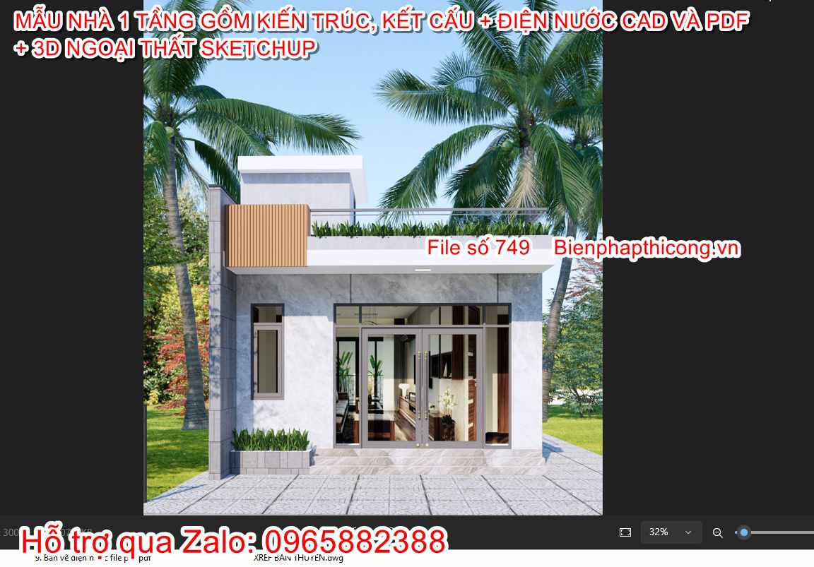 Hstk nhà 1 tầng hiện đại full kiến trúc kết cấu điện nước.